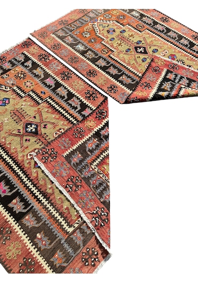El Dokuma Çift Kuruhüyük Kilimi 120x180 Kök Boya %100 Yün Kilim
