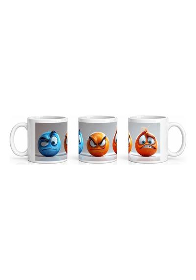 Seramik Kupa Duygusal Emoji Karakterler Baskılı 300 Ml Hediyelik Beyaz