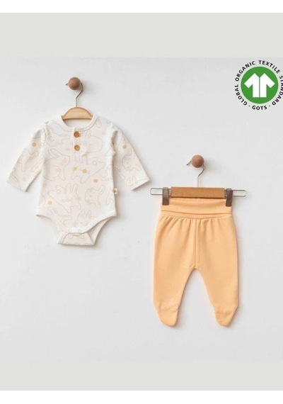 Zekids Bebek Bodyli Eşofman Altlı İkili Organik Takım-15488 Krem