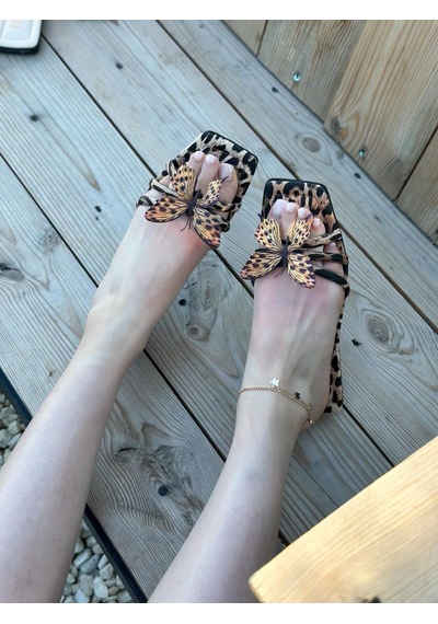 Erva'nın Butiği Leopar Cilt Aisha Leopar Kelebek Detay Kadın Terlik-6267