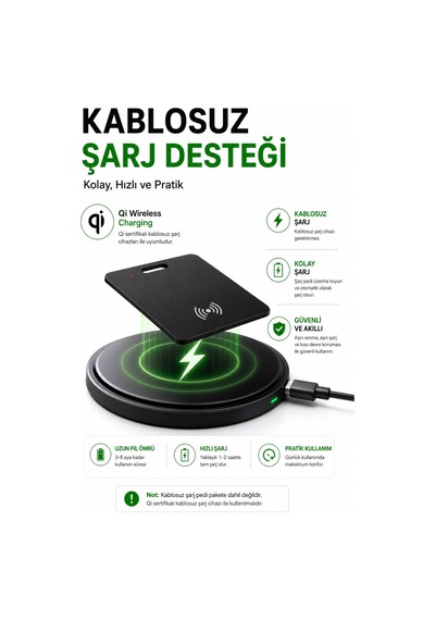 Aircard Find My Destekli Kartlık Takip Cihazı İphone Ve Android Uyumlu Kablosuz Şarj Akıllı Gps Siyah