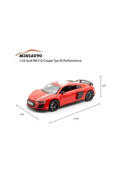 Mınıauto Audi R8 Kırmızı 1:24 Metal Çek Bırak Kapıları Açılan Sesli Işıklı Araba Kırmızı