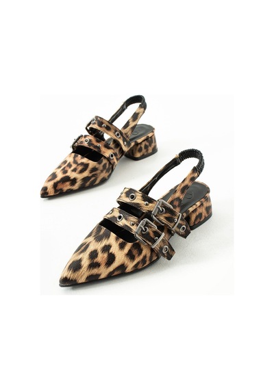 Duxal Shoes Laden Leopar Desenli Düz Ayakkabı Babet Kahverengi