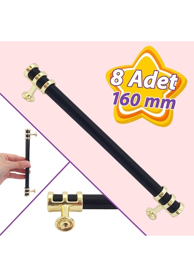 8 Adet Sarmaşık Kulp Siyah Altın Gold 160 Mm Kulp Mobilya Mutfak Dolabı Çekmece Dolap Kapak Kulpu Kulbu Metal Kulpları