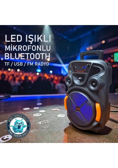 Upway Led Işıklı Mikrofonlu Şarjlı Bluetooth Hoparlör 10w Tf Usb Aux Tws 8 İnç Bass Woofer