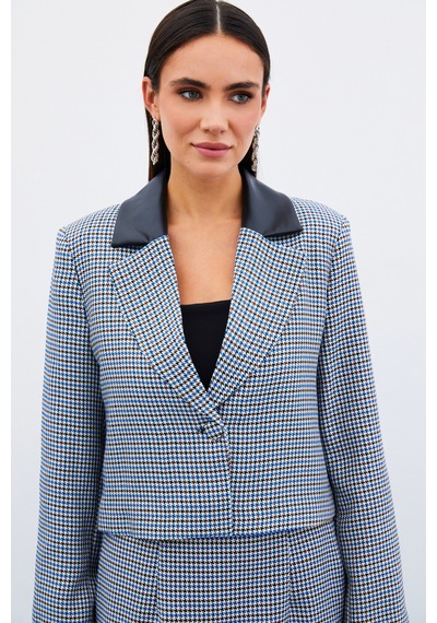 Sateen Kazayağı Crop Ceket - Mavi-135037 Mavi