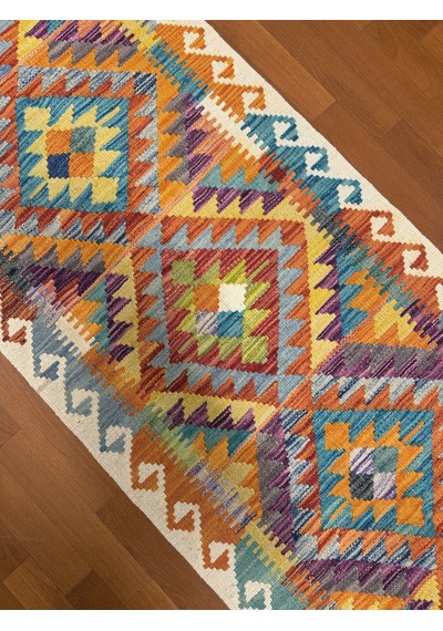 El Dokuma Afgan Kilim 100% Yün Harıka Desenlı Kök Boya Çok Renkli