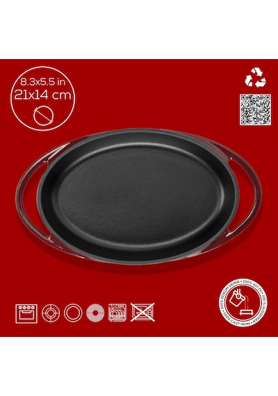 Lava Döküm Oval Sahan Döküm Demir Yekpare Çift Kulplu Ölçü 21x14cm. Bordo