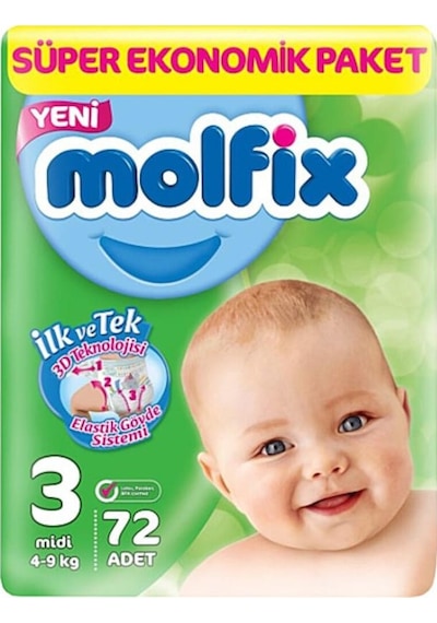 Molfix 3D Bebek Bezi 3 Numara Midi Süper Ekonomik Paket 72 Adet