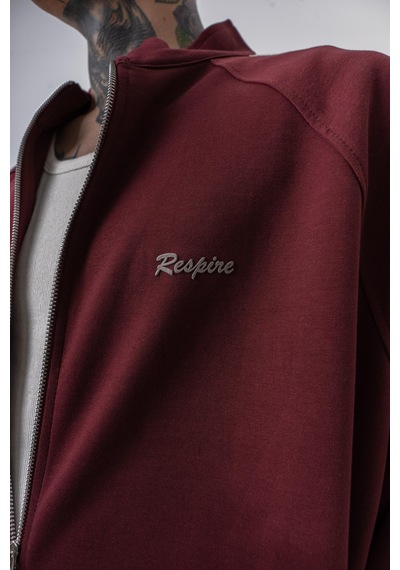 Erkek Respire Şerit Detaylı Dik Yaka Doubleface Zip Oversize Sweatshirt Bordo
