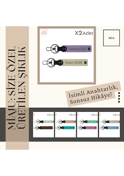 Başarıya İlk Adımda Küçük Bir Teşekkür, Kişisel İsim Yazılı Deri Anahtarlık Takımı, Gök Mavi-kül Gri