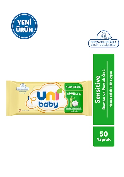 Uni Baby Sensitive Bambu & Pamuk Özlü Islak Bebek Mendil 12x50 600 Yaprak 12'li Set