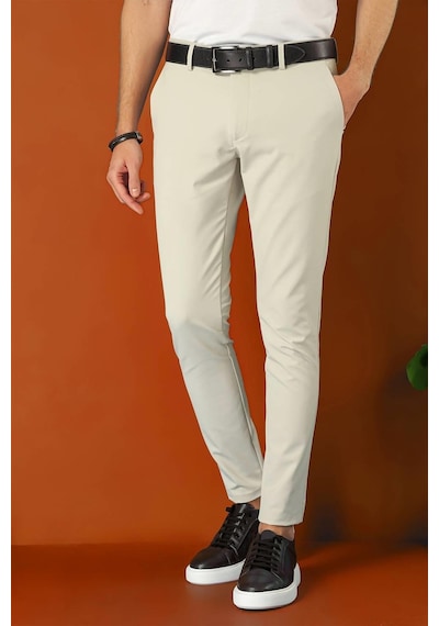 Efor Slim Fit Yan Cepli Düz Esnek Casual Taş Pantolon P 1144 Taş