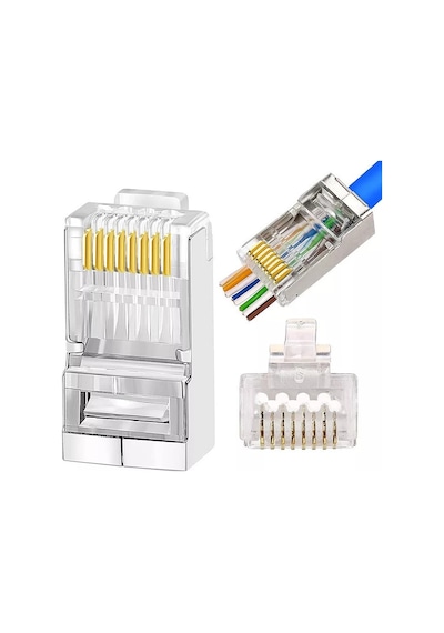 100 Adet - Rj45 Cat6 Metal Ez Yeni Nesil Delikli Konnektör - Çapraz Pinli Easy Type