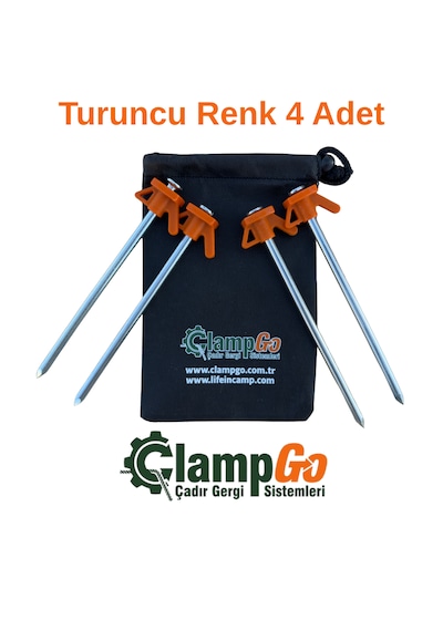 Clampgo Sert Zemin Çadır-tente-tarp Kazığı 8 Mm Kalınlığında 21 Cm Uzunluğunda 4 Adet Turuncu