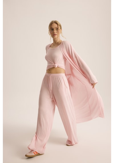 Mai Studios Co. Raina Pembe Kimono Basic Üçlü Takım Pembe