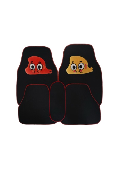 5 Parça Kırmızı Kenarlı Siyah Araç Oto Halı Paspas Emoji Yastık