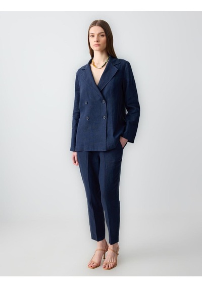 Jimmy Key Lacivert %100 Keten Düz Kesim Blazer Ceket 5sw052585494