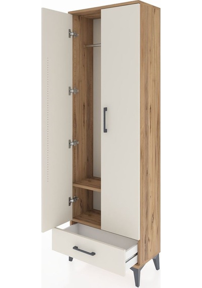 Arges Dolap 2 Raflı Tek Çekmeceli Tek Askılı 60x30x182 Çam-ay... Çam