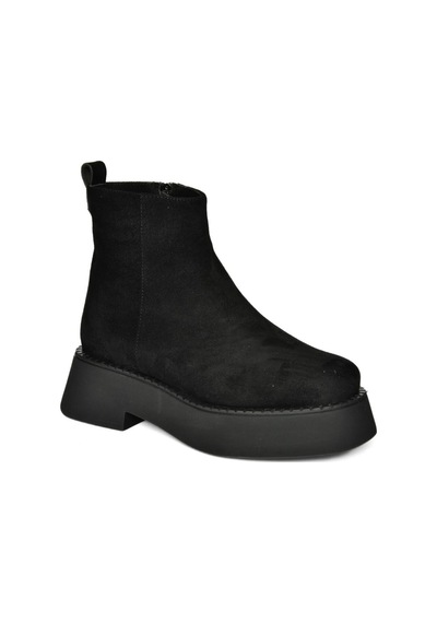 Fox Shoes R820190202 Siyah Süet Kalın Tabanlı Kadın Bot Siyah