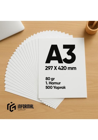 İnformal Fotokopi Kağıdı Premium Kalite A3 80 Gr 500 Yaprak 1. Ha