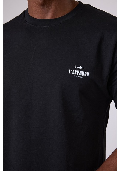Marıne Tee Deniz Temalı Ribana Bisiklet Yaka Pamuk T-shirt-3144 SIYAH