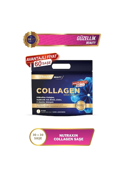 Nutraxin Collagen 60 Saşe 10.000 Mg Tip 1 Tip 3 Ananas Aromalı Avantajlı Çanta Set 60 Günlük Kullanım