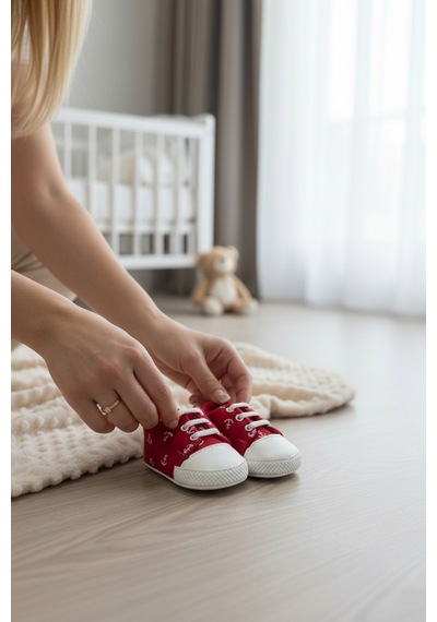 Balbeybi Bebek Deniz Çapalı Figürlü Spor Ayakkabı Kaydırmaz Taban İlk Adım Sneaker Ortopedik Hafif Günlük Kırmızı