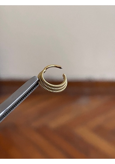 316 L Cerrahi Çelik 3 Sıralı Burgulu Halka Piercing Kilitli Burgu Halka Piercing Çoklu Halka Turuncu