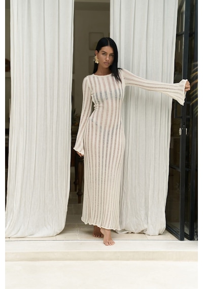 Mai Collection Mai Studios Co. Railay Bej Uzun Triko Elbise Bej