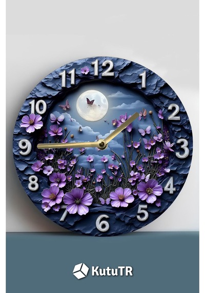 Gece Bahçesi - 3d Görünümlü Sessiz Mdf Duvar Saati 33 Cm Sdw281 Renkli