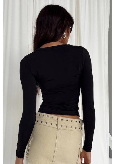 Madmext Siyah Bisiklet Yaka Basic Uzun Kollu Body Mg1701-siyah Siyah