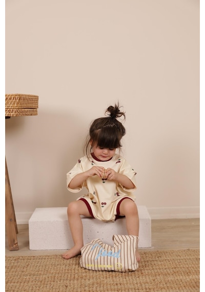 Oh La La Koala Kiraz Baskılı Oversize Tulum Bej