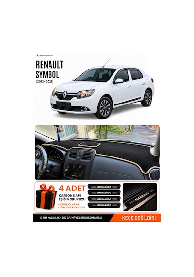 Renault Symbol Üst Kapaklı 2013-2021 Uyumlu Torpido Örtüsü, Torpido Kılıfı - Siyah-bej - Re014
