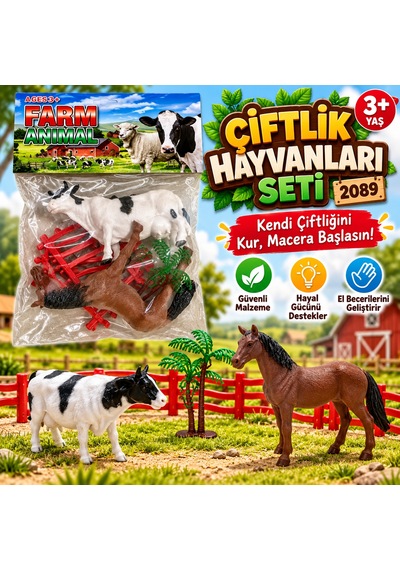 Oyuncak Çiftlik Hayvanları Seti İnek At Çit Ve Ağaç Figürleri
