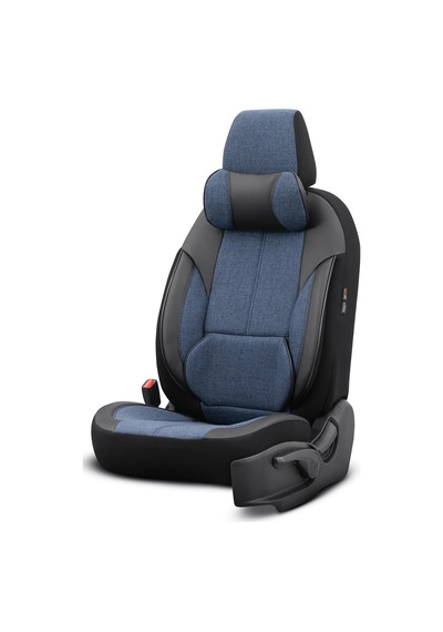 Voyager Design Boyun Ve Bel Destekli Premium Deri-keten Ultra Konforlu Universal Oto Koltuk Kılıfı Tam Set Mavi Genel