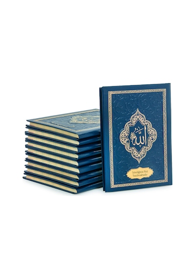 10 Adet İsme Özel Kabartmalı Mevlüt Hediyelik Ciltli Yasin Kitabı - Çanta Boy 128 Sayfa - Lacivert