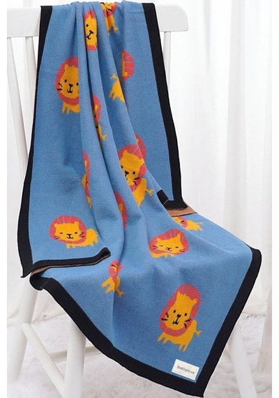 Kız Ve Erkek Bebek Için Triko Örgü Bebek Battaniyesi Mavi Aslan 90cm X110cm Mavi Mavi