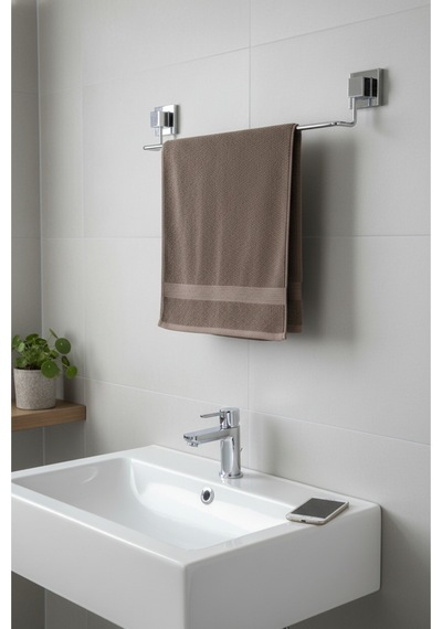 Tekno Tel Ef-260 Krom Uzun Havluluk Yapışkanlı/vidalı Deliksiz Metal Banyo Havlu Barı Krom