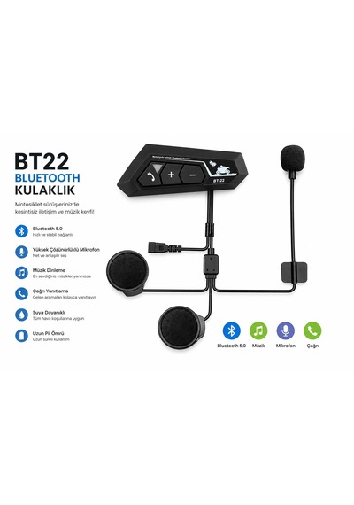 Bt22 Motorsiklet Kaskı İntercom Bluetooth Kulaklık Su Geçirmez Mikrofon Dahil Her Kask Tipine Uygun Bluetooth 5.0 Müzik Mikrofon Çağrı