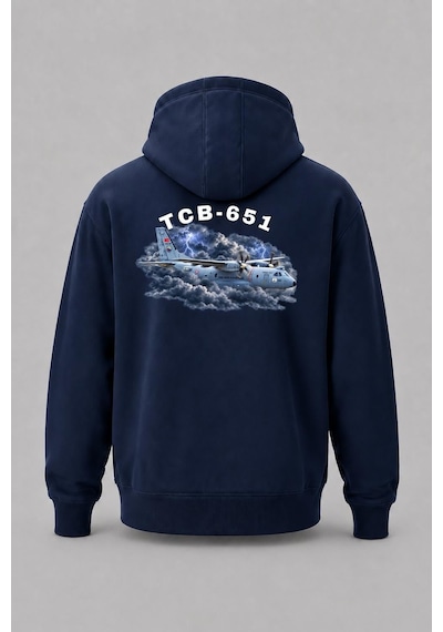 Bahriyeli Collection Kapüşonlu Tcb-651 Bulutlar Arası Tasarımlı Cep Ve Sırt Baskılı Unisex Sweatshirt Lacivert