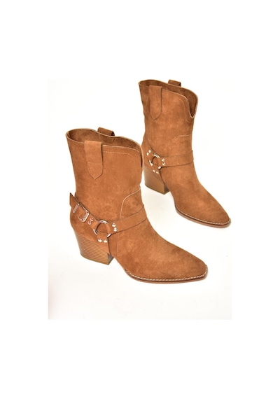 Fox Shoes T296094002 Taba Süet Kovboy Model Kalın Tabanlı Kadın Bot Taba-Süet Taba