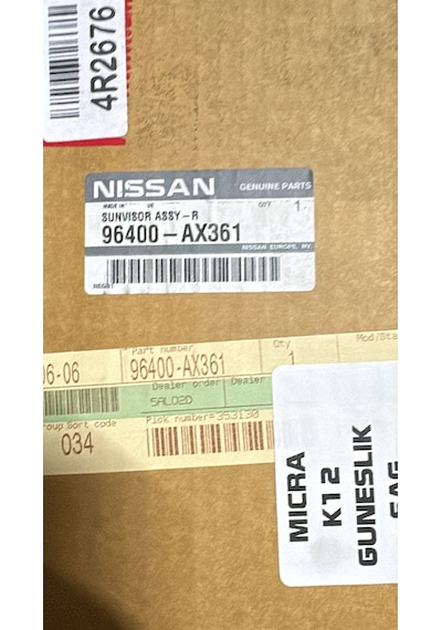 Nissan Micra Güneşlik Sağ K12 2004-2009 Adet
