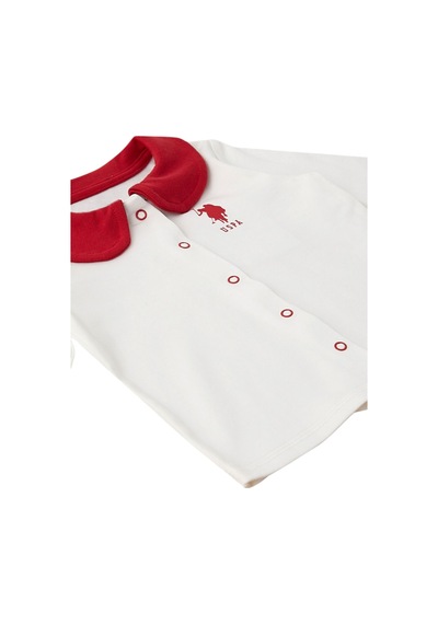 U.S. Polo Assn. Ekru Çırçıtlı Kalp Desenli Bebek 3lü Takım Vanilya