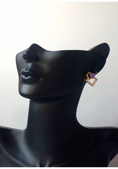 Altın Kaplama Gold Neon Mineli Mor Kare Zirkon Taşlı Minimalist K Altın
