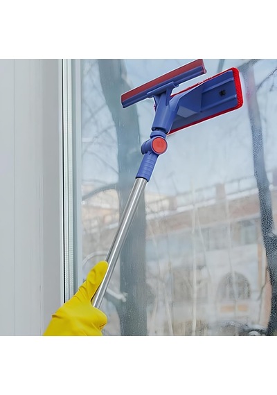 Mini Teleskopik Cam Silme Aparatı - Açı Ayarlı Oynar Başlıklı, Çekpaslı Mikrofiber Cam Silici, Temizleme Yüzeyli Uzayan Saplı Ev, Balkon Ve Araç Camı Temizleme Seti Çok Renkli