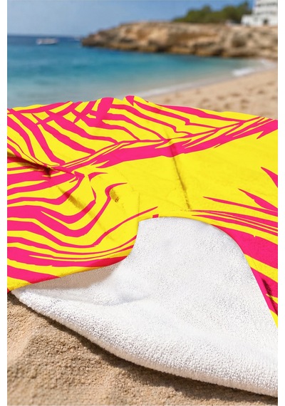 Tropikal Palmiye Yapraklı Plaj Havlusu-neon Sarı Pembe Modern Yazlık Hızlı Kuruyan Mikrofiber Havlu İnci Zambak