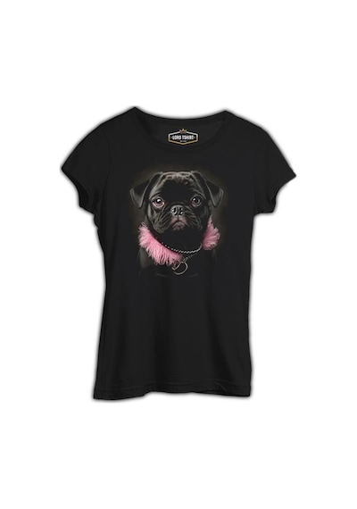 Dog Wearing Pink Fur Siyah Kadın Tshirt 001