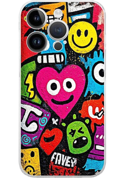 Apple Uyumlu iPhone 14 Pro Max İle Grafiti Aşk Tasarımlı Şeffaf Silikon Kılıf Şeffaf
