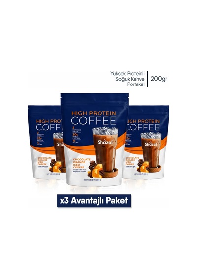 Shazel Yüksek Proteinli Soğuk Kahve Portakal Aromalı Doypack 200 Gr 3 Adet 200 G